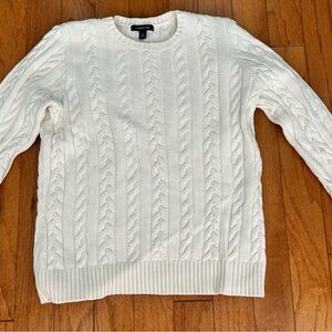 Lands' End Women’s White Cable Knit Sweater, Size M, Cotton/Cashmere